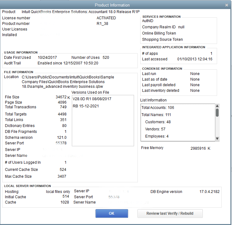 QuickBooks product information 