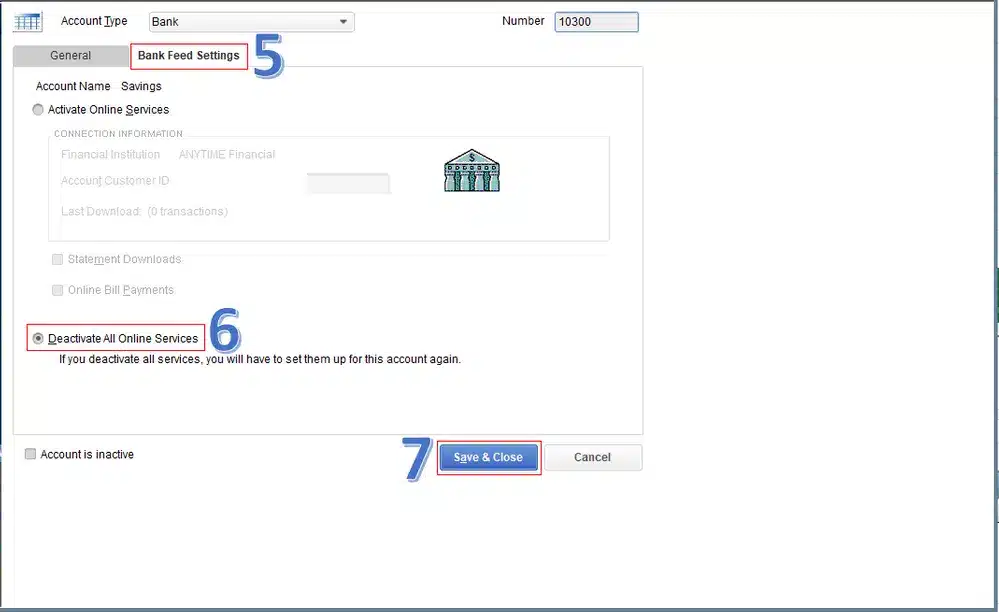 Deactivate all online services - QuickBooks banking error OL 334