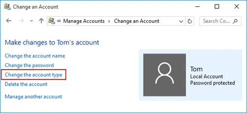 Switch user account to admin - error code 15106