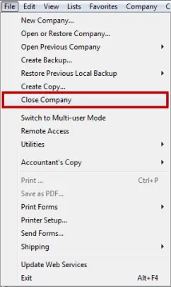 Close company - Delete a company file in QuickBooks 