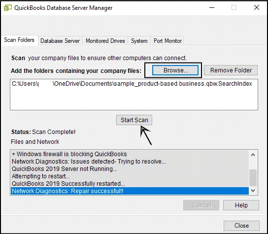 QuickBooks database server manager start scan - QuickBooks error code 6210, 0