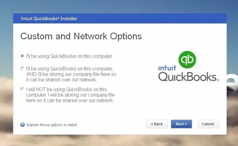 Choose installation type in QuickBooks