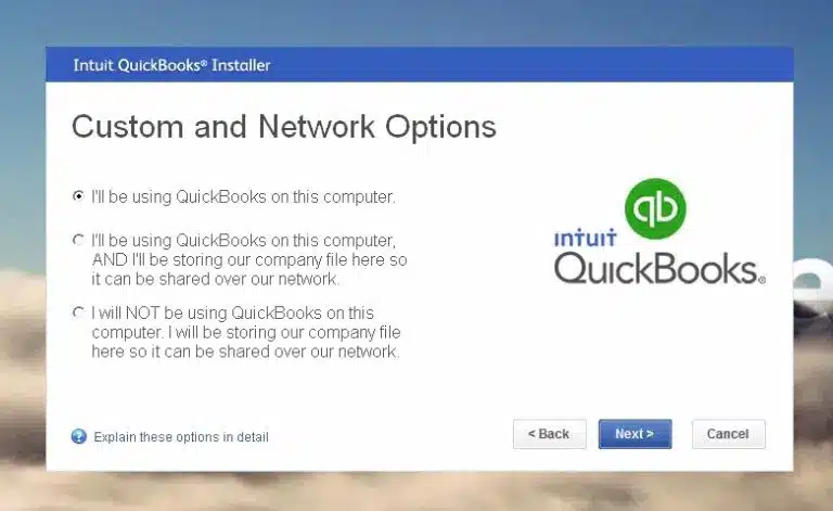 Choose installation type in QuickBooks 