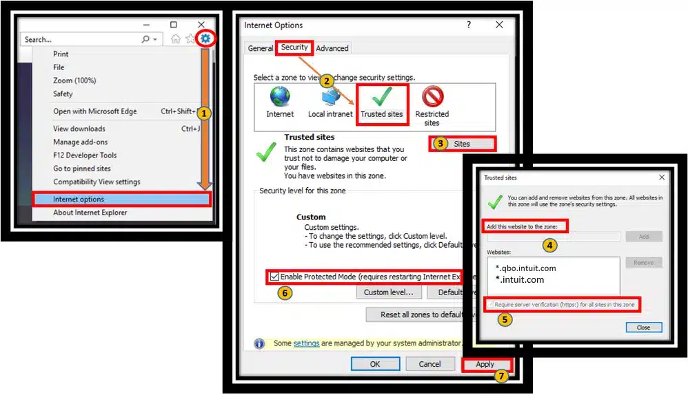 Internet explorer Configuration to fix quickbooks error 15218