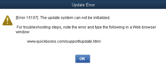 QuickBooks error code 15107 prompt