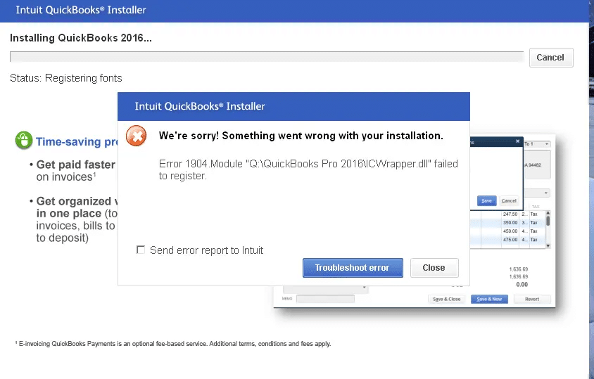 QuickBooks install error code 1904
