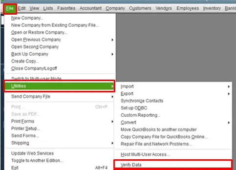 Verify data utility to fix quickbooks error code c=224