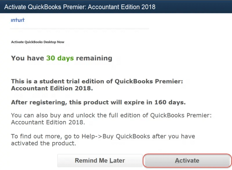 activate the QuickBooks software trial version