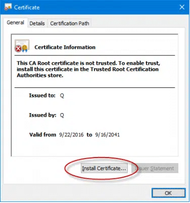 install certificate for QuickBooks