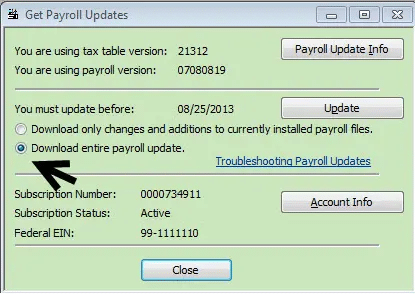 payroll tax table update - screenshot