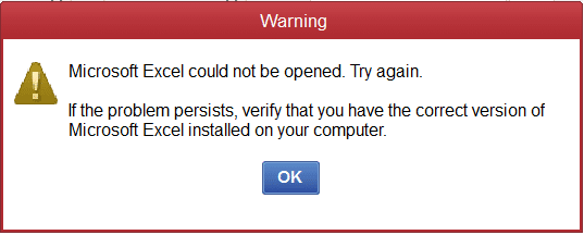 quickbooks unable to export to excel error - screenshot