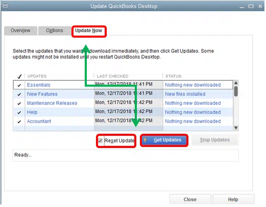 reset the updates for quickbooks desktop