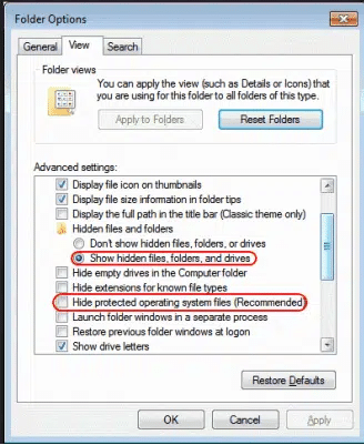 Show hidden files and folders - QuickBooks unable to locate pdf viewer 