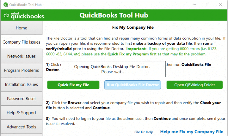 QuickBooks file doctor in tool hub - screenshot