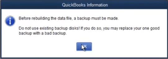 QuickBooks information window prompt