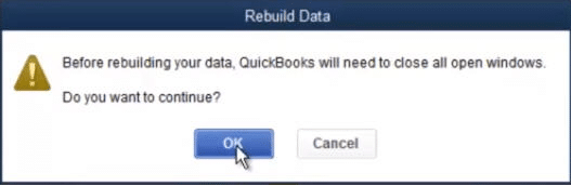 QuickBooks rebuild data notification
