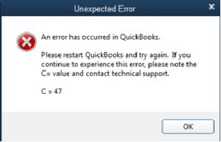 quickbooks error code c=47 - error prompt screen