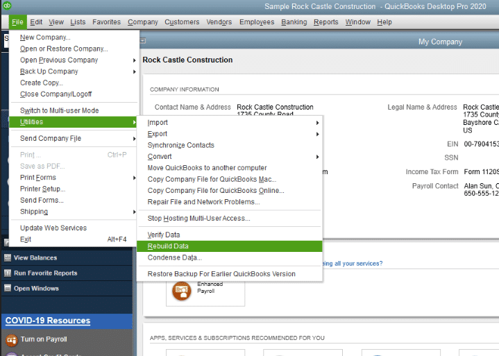 Rebuild data in quickbooks - fix damaged transactions in Quickbooks 