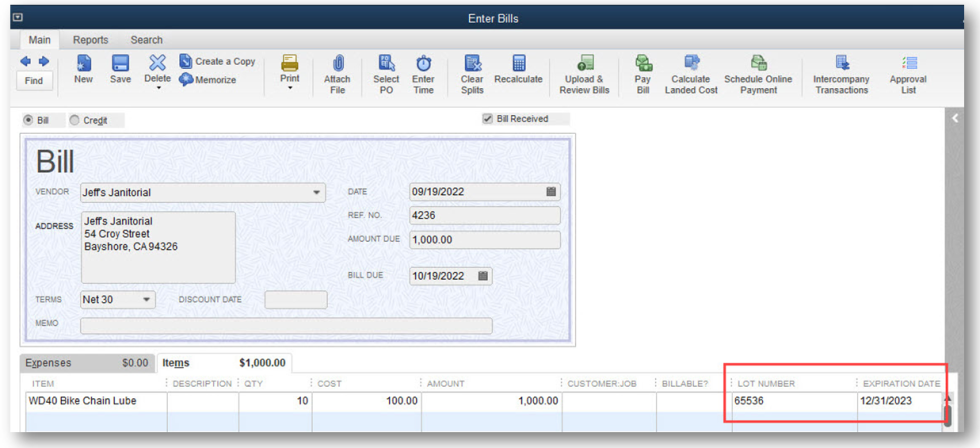 Inventory expiration dates on lot numbers - QuickBooks desktp 2023