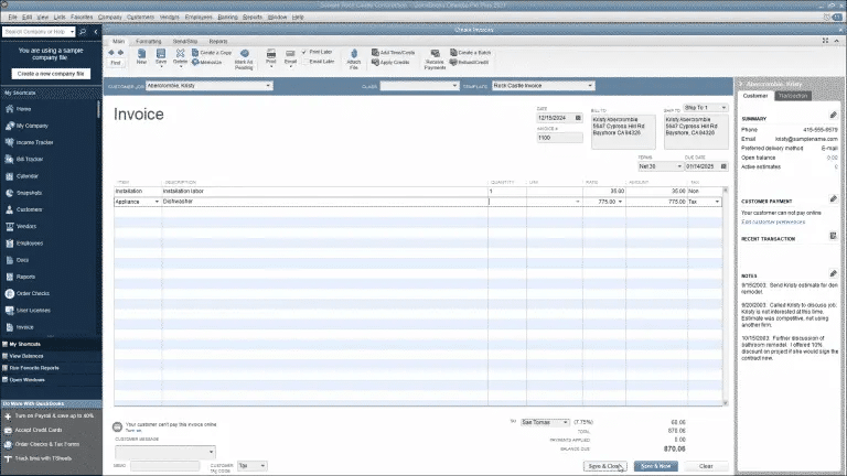 Invoice in quickbooks 