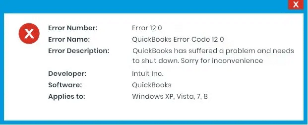 QuickBooks Error Code 12, 0