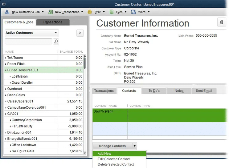 customer information for QuickBooks