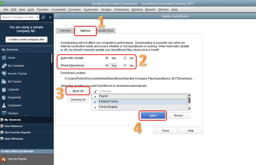 set Automatic updates for quickbooks desktop