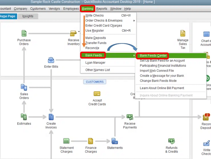QuickBooks Bank feeds center