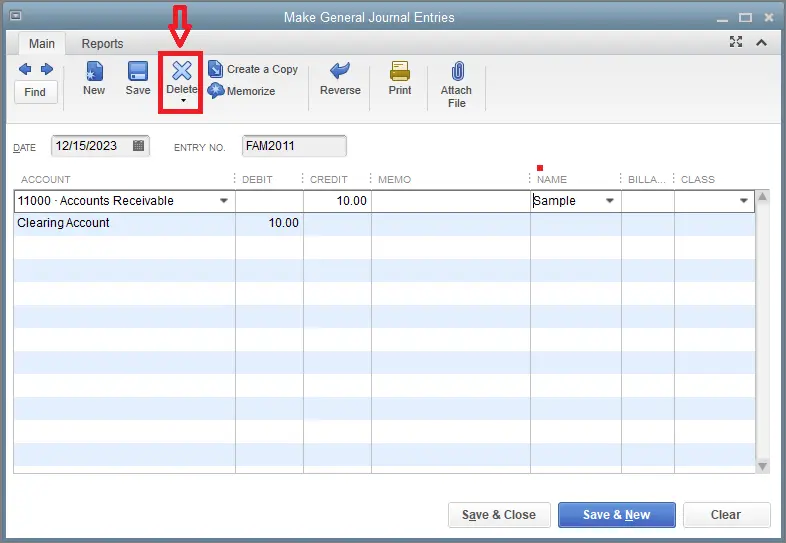 Delete a journal entry in QuickBooks