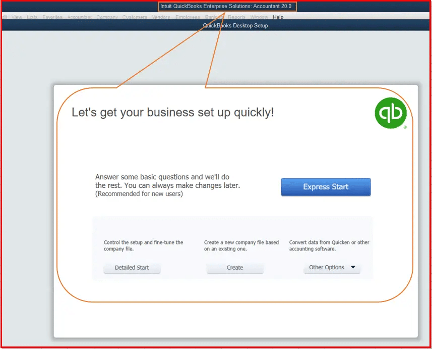 Express start- QuickBooks company file backup 