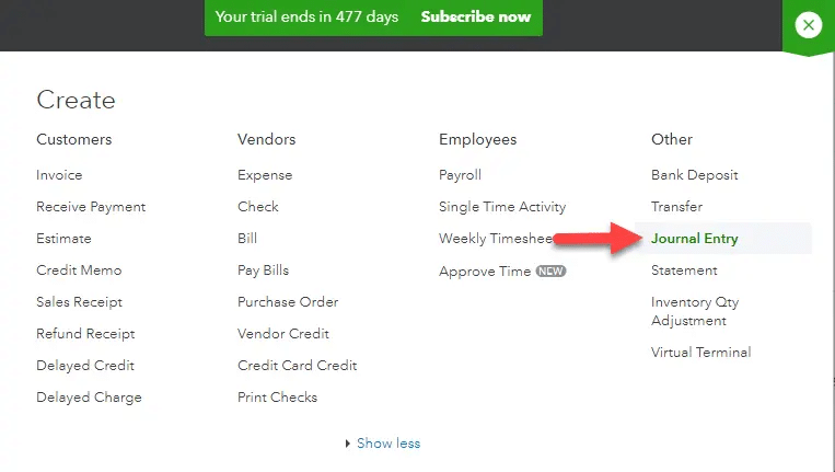 Journal Entry options in quickbooks Desktop