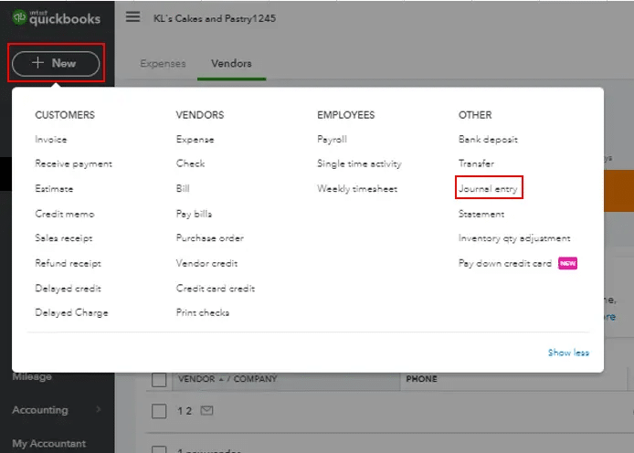 Journal entries in QuickBooks