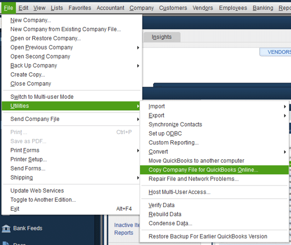 QuickBooks Company data files from online to desktop