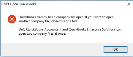 QuickBooks already has a company file open prompt