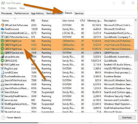 QuickBooks processes from task manager - quickbooks already has a company file open