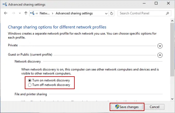Turn on network discovery in QuickBooks to access company file on a remote computer