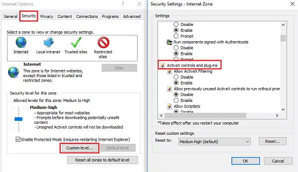 enable activex controls