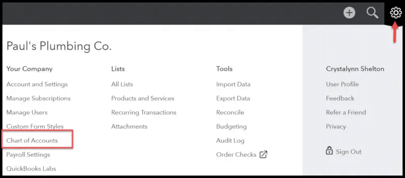 Chart of Accounts Command