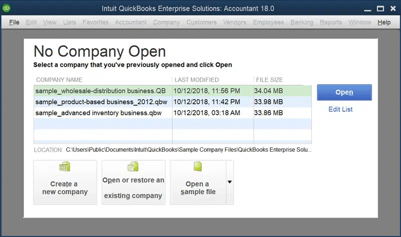 no company open - multi user in QuickBooks 