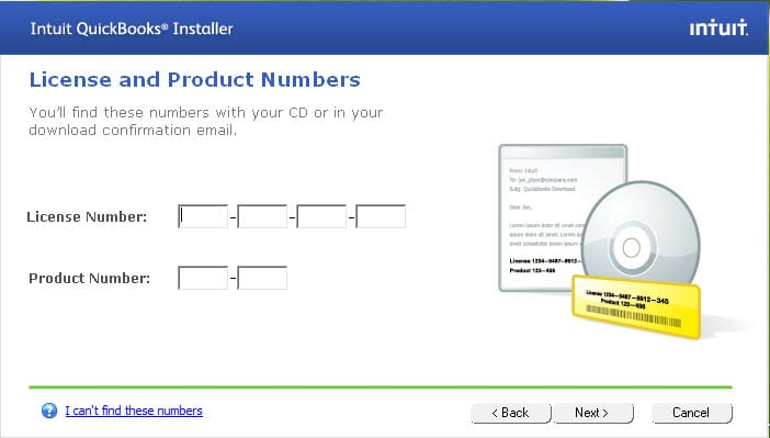License and product numbers in QuickBooks 