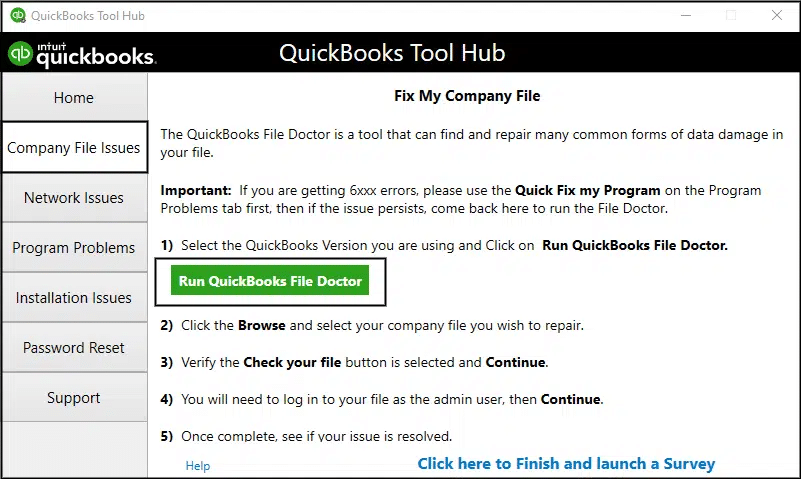 using QuickBooks file doctor to solve QuickBooks crashing issue