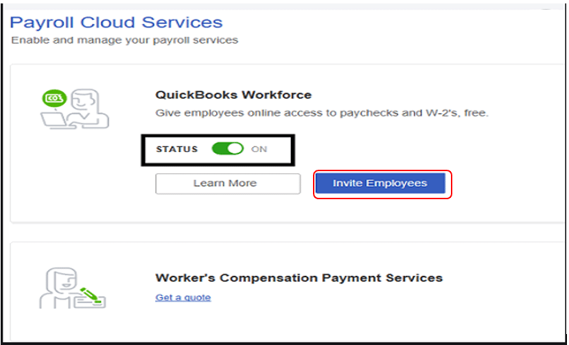Inviting employee to QuickBooks Workforce