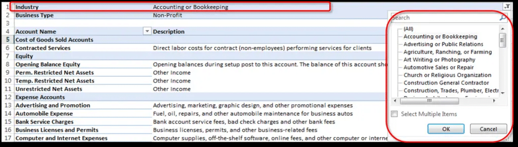 accessing chart of accounts in quickBooks desktop