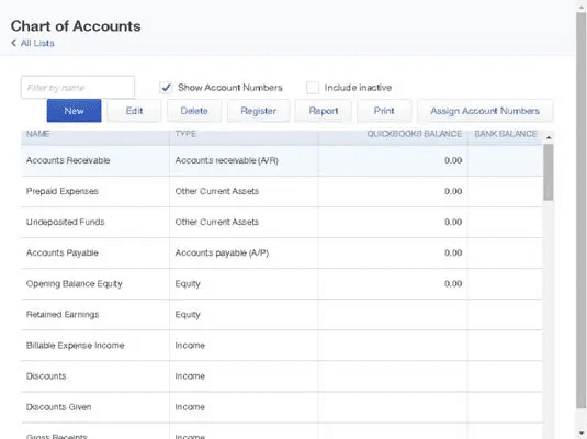 accessing chart of accounts in quickbooks online
