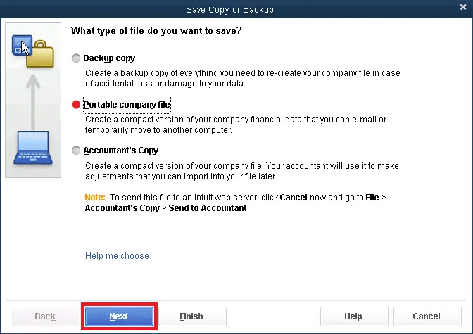 Portable company file - QuickBooks Accountant copy failed error 