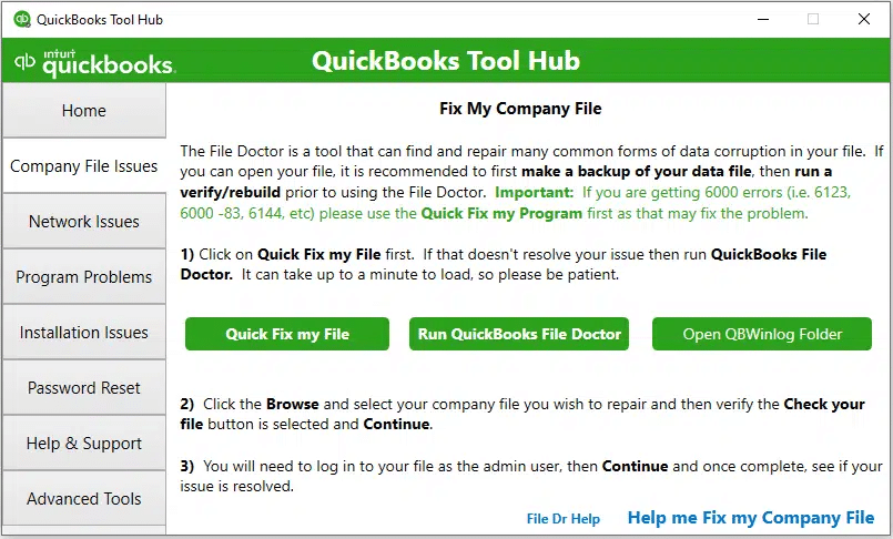 QuickBooks file doctor from tool hub