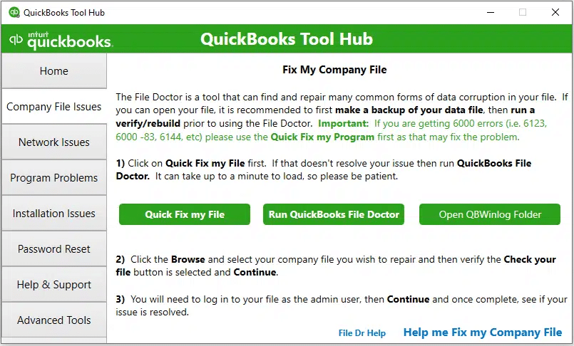 Using Quickbooks Tool hub