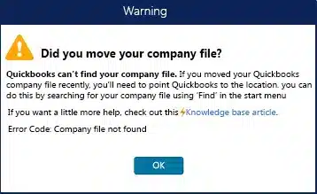 QuickBooks Company file has been moved error