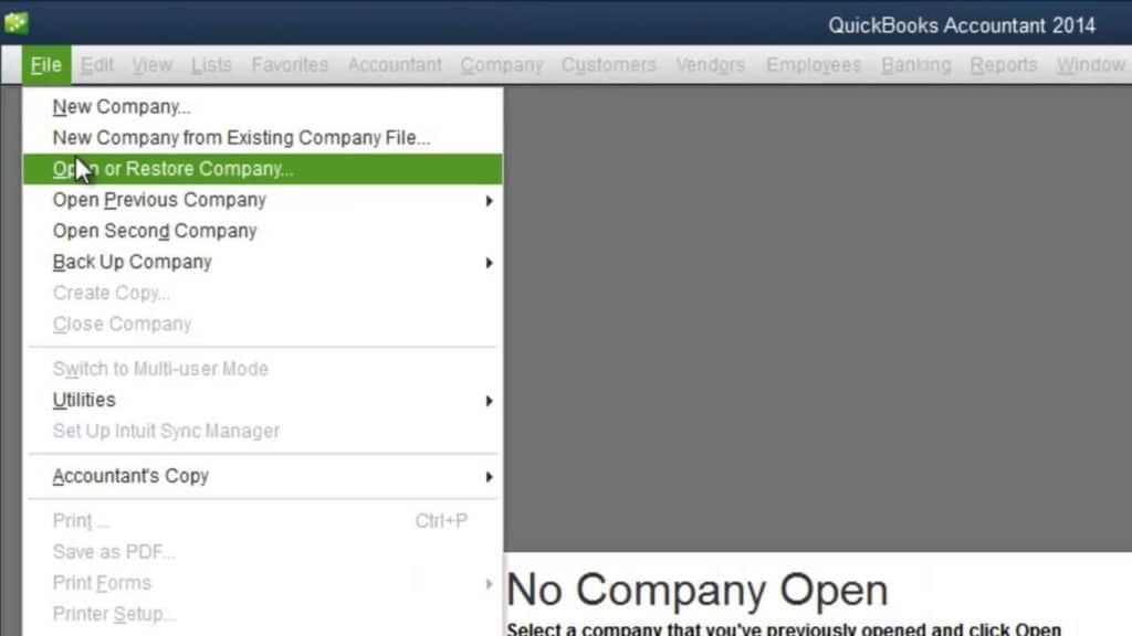 Open a Company file in quickbooks