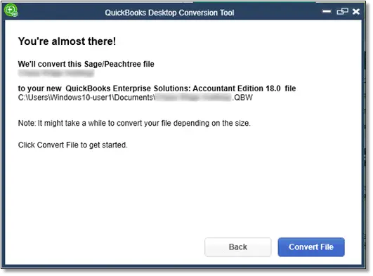 Convert the company file - QuickBooks conversion tool